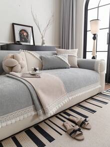 ALPLUME 1 buah Bantal Sofa Minimalis Serbaguna Gaya Nordik Warna Polos, Hiasan Pom Pom dengan Trim Renda, Sarung Sofa Anti Selip Sepanjang Musim, Dapat Dicuci dengan Mesin, Ramah Hewan Peliharaan, Cocok untuk Sofa Tunggal, Ganda, Tiga, Empat, dan Sofa Seksi, Kerajinan Jacquard, Dekorasi Rumah - Light Grey - View 7