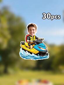 10/20/30pcs Customized Photo Jet Ski Summer Banner, Personalized Wave Water Motorcycle Garland, Blue & Yellow Nautical Theme Banner, Beach Night Party Decoration, Pool Birthday Party Wall Decor, Wave Water Sports Enthusiast Souvenir, Bachelorette Party - Multicolor - View 9