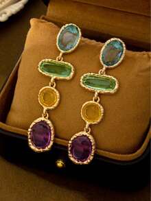 1 Pair Geometric Dangle Earrings, Versatile Multicolor Combination, Fashionable & Minimalist Design - Multicolor - View 3