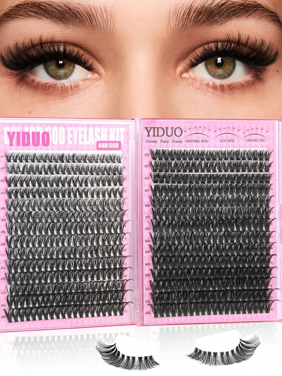 YIDUO 560pcs D-Curl Voluminous 8-18mm False Eyelashes, 40D And 60D Eyelash Clusters, Eyelash Extensions, High-Capacity Fluffy Classic Dense Eyelashes, Suitable For Daily, Wedding, Party, Cosplay Makeup, Ideal For Home DIY Use - D - View 1