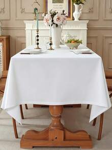 1pc Dust-Proof & Wrinkle-Resistant Rectangular Polyester Solid Color Tablecloth For Dining Room, Kitchen, Coffee Table, Conference Room, Desk, Wedding Banquet, Birthday Party, Home Decor, Bedroom Decor - White - View 3