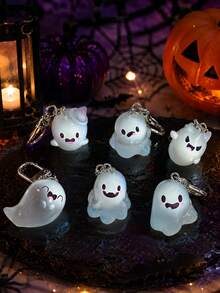 Luminous Ghost Keychain, Halloween Cute Glow In The Dark 3D Figure Bag Charm, 6 Styles Cartoon Spirit Pendant Key Ring Gift - Multicolor - View 2