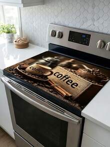 1pc 2D Flat Coffee-Themed Stove Top Cover - Gas/ Flat Stovetop & Glass Cooktop Compatible, Coffee Bean & Coffee Cup Design With Cinnamon Sticks - Easy-Clean Appliance Mat For Ovens, Washers, Dryers, Stove Panels, Kitchen Essentials - 20.5x28.3吋/52x72厘米 - 查看 3
