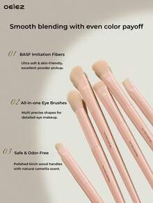 OEIEZ 6pcs Beginner Essential Eye Makeup Brush Set, 0.01mm Fine BASF Soft Bristles, Flame Nose Contour Brush & Detail Eyeshadow Brush - Pink - View 3