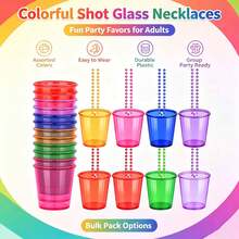 1-6pcs/Set Beaded Chain Decorated Plastic Shot Glass Necklace, Suitable For Birthday, Wedding, Christmas Party, 6 Colors - Multicolor - View 2