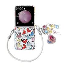 keshengtai PU Leather Colorful Heart Phone Case With Pendant Strap, Hard PC Back Plate Protective Phone Cover Compatible With Samsung Galaxy Z Flip8, Z , Z Flip7FE, Z Flip6, Z Flip5 - A - View 3