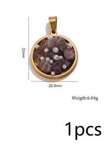 1pc 304 Stainless Steel 18K Gold Plated Natural Stone Small Pearl Oil-Dripping Round Hollow-Out Pendant Base DIY Necklace Jewelry Making Accessories - Pendants - View 15