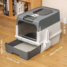Enclosed Cat Litter Box With Front Door And Top Exit, Drawer Design And Scoop, Odor Control And Leak-Proof, Provides Spacious Indoor Space For Cats - Extra Large - View 3