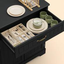 Asofer Room Decoration Coffee Table Cabinet With Storage, Kitchen Storage Furniture With Door Shelves, Home Decor Living Room Sideboard Buffet With Drawer For Kitchen, Bathroom, Dining Room Organizing - Black - View 6