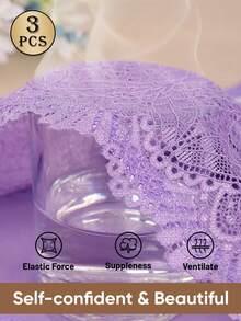 MIOTAN 3pcs Women's Mid-High Waist Panties, Lace Patchwork, Jacquard Pattern, Soft & Breathable - Multicolor - View 8