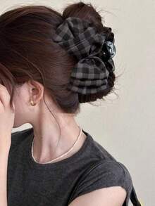 1pc Women's 14cm/5.51in Solid Color Plaid Large Bow Hair Clip, Elegant Fashion Claw Clip, Suitable For Daily Use Summer Hair Accessories - Multicolor - View 2