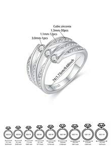 S925 Sterling Silver Luxurious Crossover Cubic Zirconia Ring Sparkling Interlocking Wave Band Luxurious Party & Wedding Jewelry Gift For Her - Silver - View 6