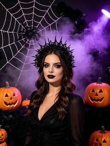 1pc Dark Crown Flower Witch Headband, Halloween Party Headband, Funny Devil Headband, Women's Hair Accessory For Party, Photo, Costume - View 6