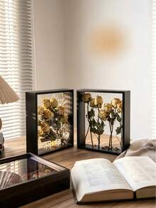 1pc Double-Sided Acrylic Hollow Wooden Photo Frame, 6"/10" 3D Floating Display Stand, Suitable For Dried Flowers - Modern Wall/Desktop Decor - Autumn Gallery Wall Essential, Holiday Gift Idea, Office Space Upgrade, Home Decor Photo Frame For Sharing (Dried Flowers Not Included, Frame Only) - Multicolor - View 5