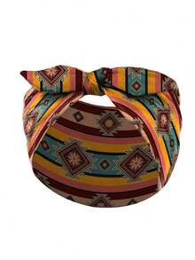 1pc Women's Bohemian Geometric Pattern Printed Bow Knot Casual Headband, Outdoor Yoga Fashion Hair Accessory - Multicolor - View 29