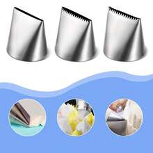 3pcs Large Cream Piping Nozzle Set, Stainless Steel Cake Piping Tips, Decoration Tools, Silver, Piping Bag Accessories, Suitable For Cookies, Cupcakes, Baking Buttercream - Multicolor - View 4
