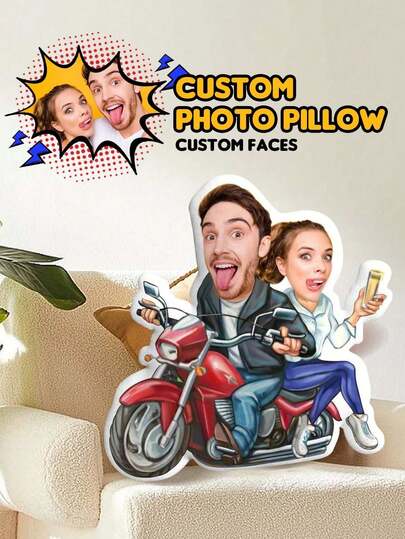 1pc Personalized Shaped Pillow, Funny Custom Photo Gift With Text, Valentine's Day Gift For Boyfriend Girlfriend Husband Wife, Birthdays Anniversaries, Soft Sofa Bed, Funny Face Pillow