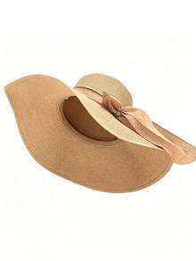 1 Stück Damen einfarbiger lässiger eleganter bohemischer Strohhut, runder Sonnenhut, geeignet für Urlaub, Strand, alle Jahreszeiten Mode, vielseitig für den Alltag (Wenn der Hut Falten hat, bitte mit einem Bügeleisen glätten, dann wird er wiederhergestellt) - Milchig weiß - Übersicht 9