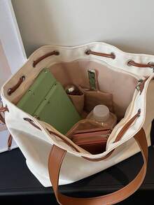 Large Capacity Canvas Bag. Fashionable Shoulder Bag. Casual Tote Bag. Simple Commuter Underarm Bag - Multicolor - View 9