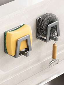 No-Drill Self-Adhesive Sponge Drain Rack With Bottom Multi-Function Hooks, Wall-Mounted Stainless Steel Sink Organizer For Summer Kitchen Countertop - Multicolor - View 2