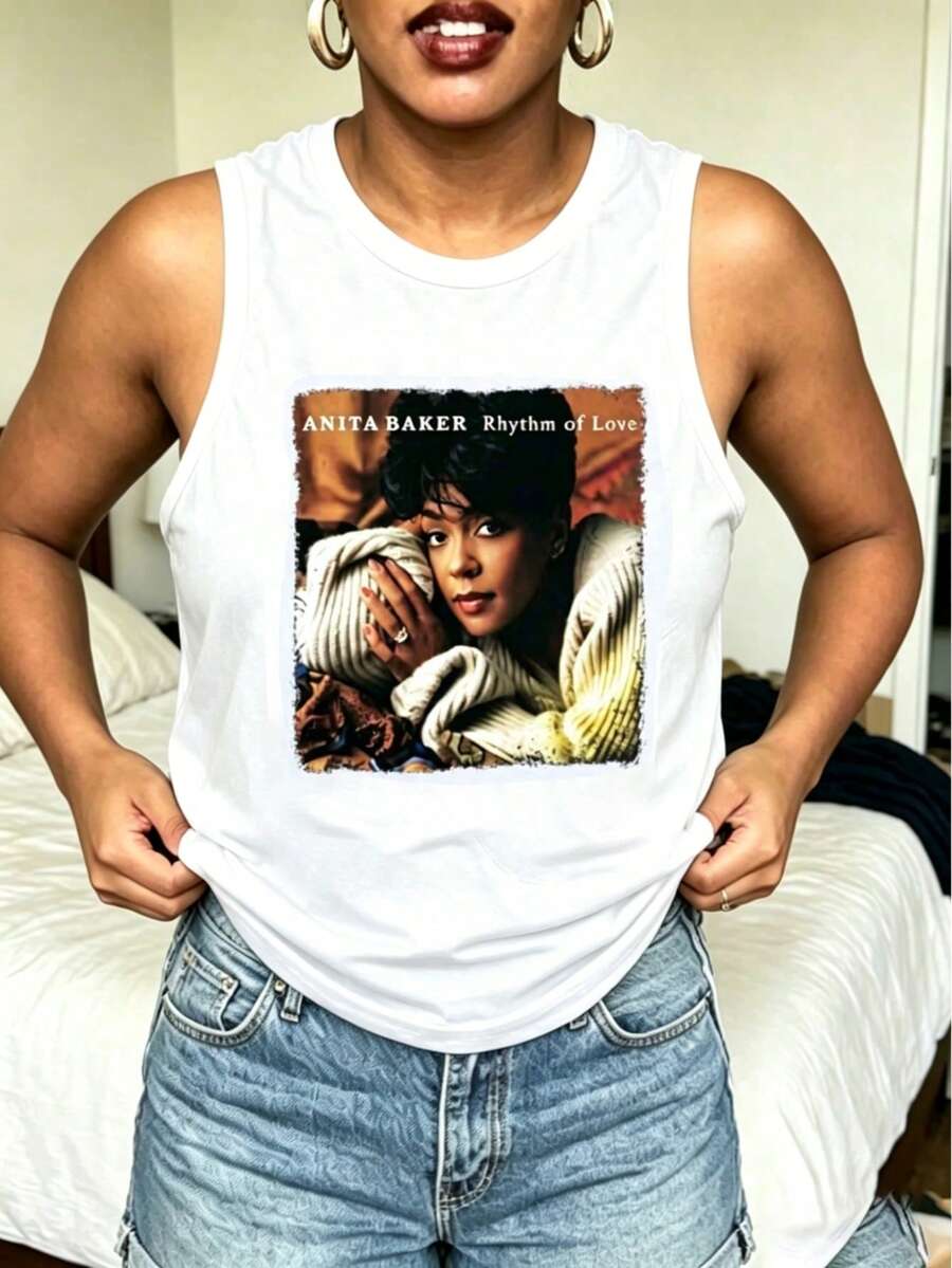 Vintage Anita Baker Big Head T-Shirt Unisex Retro R&B Graphic Tank Top Must-Have For 80s Music Fans Soft Comfy Top Perfect For Concerts Hangouts - 白色4 - 查看 1