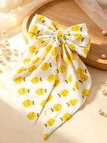 1 pieza Clip para el cabello con lazo grande estampado de limón, lindo accesorio para el cabello con lazo grande de fruta para volver a la escuela y uso diario - Multicolor - Ver 2