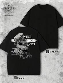Una t-shirt da uomo ampia in 100% cotone con divertente stampa di coniglietto portoricano "DtMF" realizzata su misura, abbigliamento estivo, top estivo taglie forti, serie K-pop W. - Nero 1 - Visualizzare 3