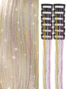12pcs Glittery Metallic Hair Clips, Hair Extensions, Glitter Hairbands, Party Focus Exquisite Eye-Catching Gift, Beautiful Hair Accessories - Multicolor - View 9