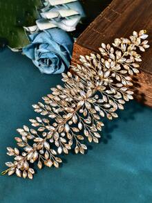1pc Shiny Champagne Rhinestone Hair Comb Bridal Headpiece Elegant Women's Hair Accessory Suitable For Wedding Party - Champagne - View 4