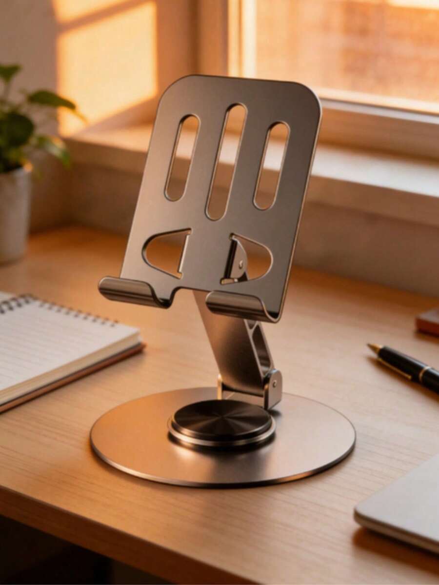 1 Piece Aluminum Alloy Phone Holder, Waterproof Function, 360° Rotating Design, Two-Section Adjustable Structure, Two-Section Foldable Design, Suitable For Desks And Bedside Tables,