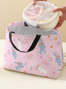 1-Pack Lunch Bag, Thermal Bag, Bento Bag, Picnic Bag And Food Storage Bag With Rabbit Print Design, Large-Capacity Aluminum Foil Insulated Lunch Tote, Portable Handheld Cold-Preserving Bento Bag - Multicolor - View 3