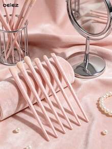 OEIEZ 6pcs Beginner Essential Eye Makeup Brush Set, 0.01mm Fine BASF Soft Bristles, Flame Nose Contour Brush & Detail Eyeshadow Brush - Pink - View 6