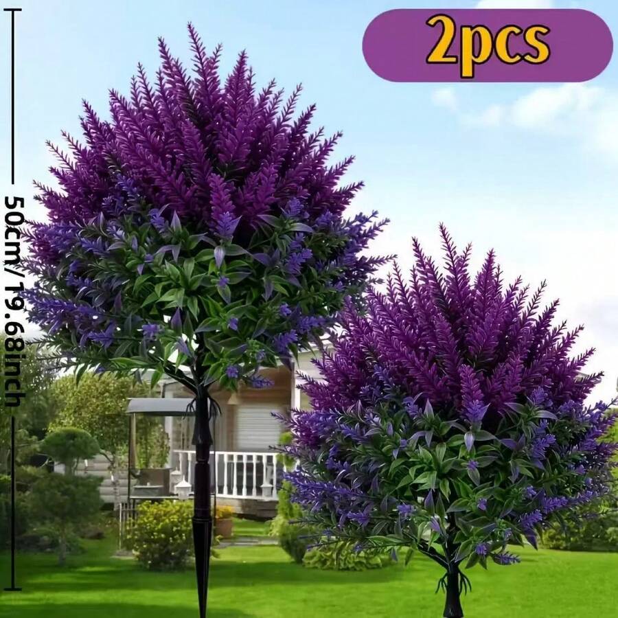 2pcs Purple Outdoor Artificial Lavender With Stand - UV Resistant Faux Plants, Suitable For Indoor/Outdoor, Living Room Decor, Garden/Front Door Decor, Wedding, Party, Home Decor, Office And Anniversary, Durable Plastic Plants, Autumn Wreath Decor, Thanksgiving, Valentine's Day And Christmas Decor, Outdoor Winter Decor, Container Not Included - Violet Purple - View 1