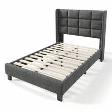 Modern Bed Frame With Linen Grey Cover - 90x200cm - 灰色 - 查看 5