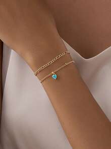 2pcs/Set Original Unique Heart-Shaped Zirconia Bracelet Layered Bracelet Set For Women - Yellow Gold - View 1