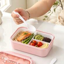 1 pieza Caja Bento con Utensilios, Caja de Almuerzo para Adultos Apta para Microondas, Contenedor de Almacenamiento de Alimentos de 3 Compartimentos, Bolsa de Almuerzo Bento Aislada, Caja de Almuerzo de Gran Capacidad a Prueba de Fugas - Multicolor - Ver 3