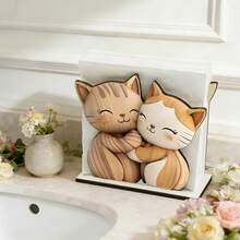 Cute Hugging Couple Cats Wooden Napkin Holder, Vertical Decorative Paper Towel Storage Box, Cartoon Kitten Tissue Holder, Suitable For Kitchen, Dining Table, Desktop Home Decor - View 5
