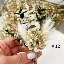 1/3/5/8/12pcs Boho Artificial Mini Flower Bouquet, Men Boutonniere For Groom Groomsmen, Desktop Wedding Decor & Bridal Shower Gift - Green - View 9