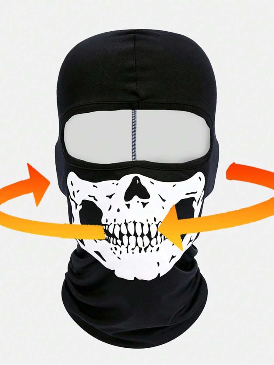 1/3/5pcs Set Black Breathable Full Face Mask, UV Protection, Punk Skull Print Balaclava, Suitable For Cycling, Skiing And Other Outdoor Sports - Multicolor - View 1