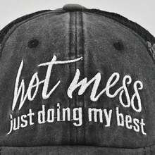 1pc New Ponytail Baseball Cap Embroidered European & American Open Top Distressed Baseball Cap Versatile Sun Hat - Multicolor - View 3