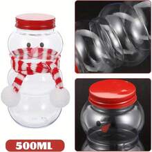 Set Of 5 Christmas Snowman Shaped Gift Packaging Bottles With Lids, Cute Snowman Design Reusable Transparent Containers, Optional Mini Scarf Matching, Suitable For Christmas Party Gift Wrapping - Snowman Christmas Bottle - View 7