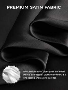 1pc Solid Color Satin Fitted Sheet, Silky Soft Skin-Friendly Breathable Bedding, Elastic Deep Pocket Fitted Sheet, Machine Washable Easy Care, Suitable For Twin/Full/Queen/King Bed, Bedroom Decor - Black - View 8