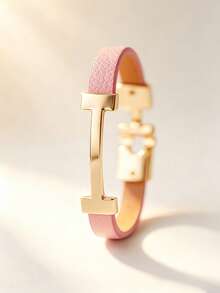 1pc Fashion Exquisite Gold Letter PU Personalized Elegant Women's Bracelet Bangle, Gift For Girlfriend Jewelry - Pink - View 1