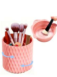 Rotating Toothbrush Holder, Multi-Functional Toothbrush & Toothpaste Storage Box, Bathroom Use, 5-Compartment Makeup Brush Organizer - Multicolor - View 9