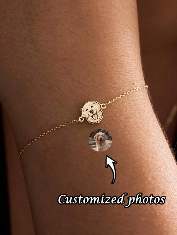 1PC Customized Pet Portrait Bracelet, Stainless Steel Bracelet, Memorial Bracelet Engraved With Pet Information, Customized Dog And Cat Jewelry, Customizable Item, Surprise Gift For Her, Fashion Bracelet, Birthday Gift, Graduation Gift For Her, Thanksgiving, Christmas, Halloween Gift