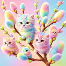 Pintura de Diamante 5D DIY Sem Moldura, Kit de Arte para Iniciantes de Decoração Doméstica Feito à Mão, Conjunto de Pintura de Diamante Gato Macaron Arco-Íris Fofo, Conjunto de Arte de Pintura de Diamante de Nível Inicial. Adequado para Decoração de Parede de Sala de Estar, Quarto e Espaço de Escritório. Também Pode Ser Usado Como Atividade Criativa com Tema de Feriado, Presente, Presente de Aniversário. Adequado para Páscoa, Dia das Mães, Festival, Halloween, Ação de Graças, Natal - Conjuntos - Visão 2