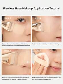 GUOXIAONIU فرشاة أساس مسطحة K-Beauty بمقبض خشبي قصير وشعيرات ناعمة وكثيفة، ناعمة بدون تكتل للمبتدئين - بني - مشاهدة 8