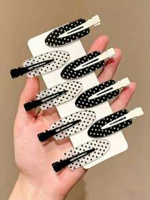Kawaii 4件組時尚復古圓點印花女童髮夾，可愛造型，適合日常配戴、穿搭與外出使用（不含卡片） - 無痕 - 查看 11