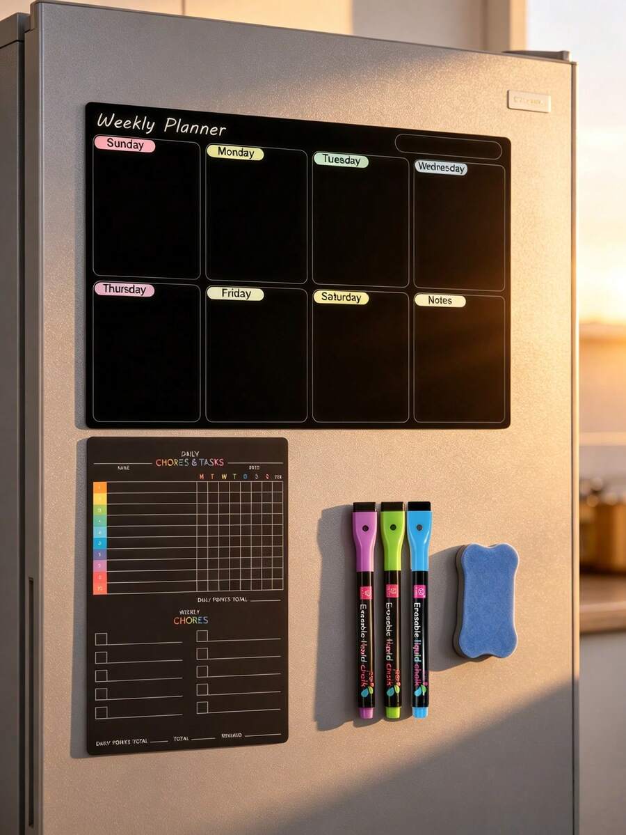 Erasable Daily Planner Weekly Planner Fridge Magnet Set Magnetic Blackboard Menu Board Message Board - 6-piece Set, P Style - View 1