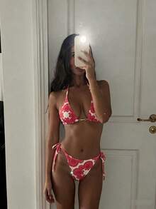Women's Casual Vacation Floral Halter Bikini Set, Elegant High Elasticity Swimsuit Summer - Multicolor - View 2
